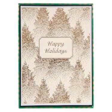 Imagem de Graphique Cartões de Natal com Árvores Pontilhadas Douradas | Pacote de 15 Cartões com Envelopes | Saudações de Natal | Detalhes em folha dourada | Conjunto em caixa | 12 x 16,8 cm