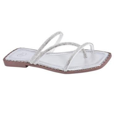 Imagem de Sandália Rasteirinha Brilhante Strass 3 Tiras Moda Blogueira (Prata, BR, Adulto, Numérico, 37)