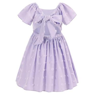 Imagem de Flofallzique Vestido de verão para meninas com manga esvoaçante e manga esvoaçante para festa de aniversário midi para 3 a 12 anos, Roxa, 3 Anos
