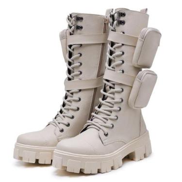 Imagem de Bota Coturno Cano Longo Alto com Bolsas Removíveis Off White - Myrol O