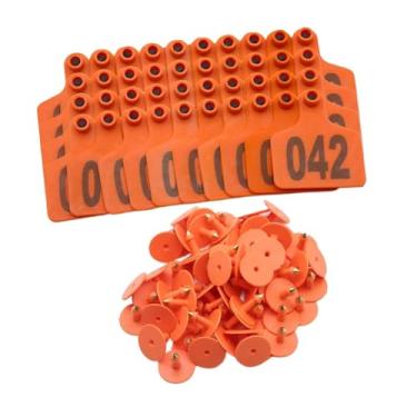 Imagem de Generic 100x etiquetas de orelha de gado com número 001-100 cabras suprimentos de fazenda animal brinco marcador etiquetas de orelha sinais para animais para, Laranja