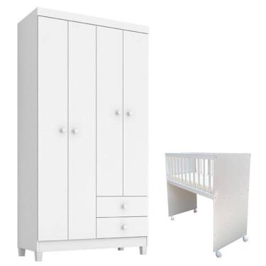 Imagem de Mini Berço Moisés Alegria com Colchão e Guarda Roupa Ternura Baby 4 Portas Branco Flex - Incorplac