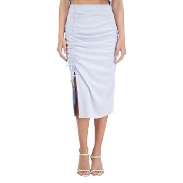 Imagem de BCBG New York Saia lápis midi com fenda lateral franzida, Blue Haze, M