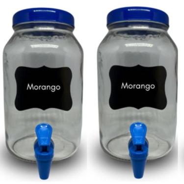 Imagem de Kit 2 suqueiras de vidro 3 litros com lousa e giz - GGABC, Azul