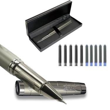 Imagem de Caneta-tinteiro fina para escrever, canetas de tinta de metal recarregáveis com 5 cartuchos de refil de tinta preta e 5 azuis, melhor conjunto de canetas de presente para homens e mulheres, caneta