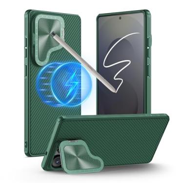 Imagem de Nillkin Capa para Samsung Galaxy S25 Ultra com capa para câmera, [compatível com MagSafe] [Suporte de metal ajustável] Fina à prova de choque para Galaxy S25 Ultra Magnetic Case (2025), verde