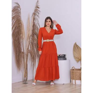 Imagem de Vestido Feminino Longo com Decote Transpassado e Punhos em Elástico co