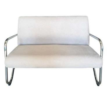 Imagem de Namoradeira Decorativa Bela Suede Bege Braço Cromado - Mansão Decor