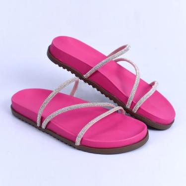 Imagem de Sandalia Rasteira Papete Brilho Tiras De Strass Chinela - PelePincel, 