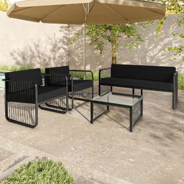 Imagem de Conjunto 2 Poltronas 1 Namoradeira e 1 Mesa de Centro Santiago em Alumínio e Fibra Sintética Acesse Móveis