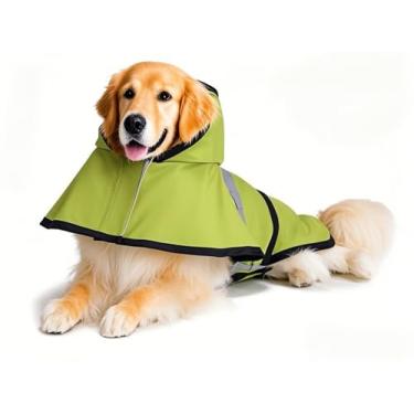 Imagem de IOICYBF Capa de chuva para cães, com capuz, poncho refletivo, ajustável, impermeável, leve, para cães, verde, P