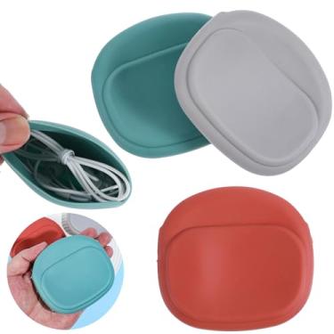 Imagem de Bolsa de armazenamento de fone de ouvido portátil com fio com 3 peças, organizador de fone de ouvido de silicone, mini capa de armazenamento de cabo de dados, capa de silicone para fone de ouvido com