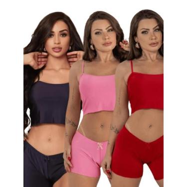 Imagem de Kit 3 Short Doll Virgínia Liso Confortável Pijama Feminino Roupa de Do