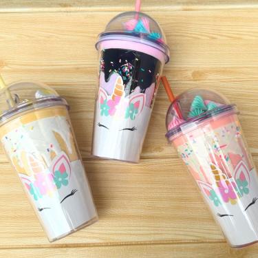 Imagem de Copo infantil unicornio para menina com canudo decorado 450ml