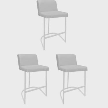 Imagem de Kit 03 Banquetas Com Encosto Noah Luxo Confort Bistrô Cozinha Ferro Branco Sintético Branco - Ahazzo Móveis