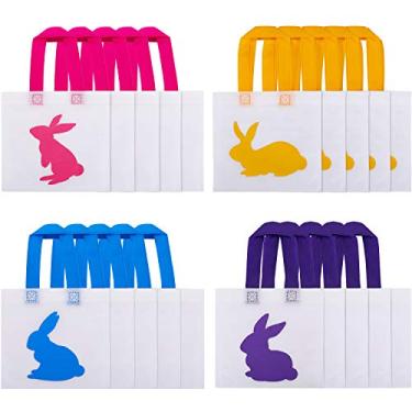 Imagem de Chuangdi 20 peças de sacos de presente de coelhinho da Páscoa, sacos de caça ao ovo de coelho com alça 19 x 19 cm, cestas de doces não tecidas para festa de bebê e criança, 4 estilos