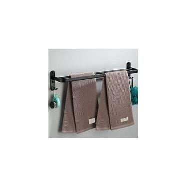 Imagem de Toalheiro de Parede Master Hotel, Duplo com Ganchos, Aço Leve, 56 cm x 10 cm x 9 cm, Preto