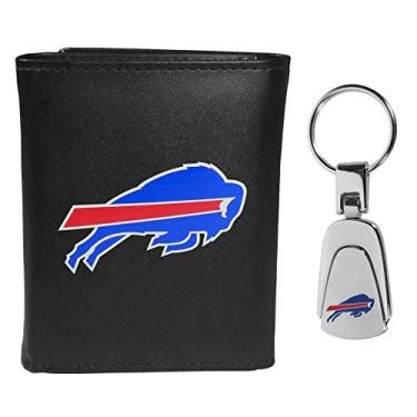 Imagem de Siskiyou Carteira masculina esportiva NFL Buffalo Bills com três dobras e chaveiro de aço, preta, tamanho único