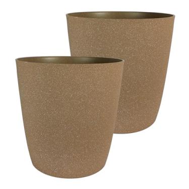 Imagem de The HC Companies Vaso redondo autoirrigável Santa Fe de 30,5 cm - Vaso decorativo leve com orifício de drenagem para uso interno e externo, argila caverna (pacote com 2)