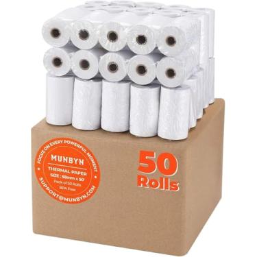Imagem de Papel Térmico MUNBYN, 50 Bobinas de 57mm, para Recibos, sem BPA, Compatíveis com Todas as Impressoras Térmicas de PDV, Máquinas de Cartão de Crédito com Terminal Quadrado, Impressão Nítida