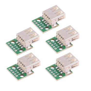 Imagem de cablecc Conjunto de 5 peças de DIY OEM USB-A 2.0 fêmea com placa PCB 5 pinos contato (boca plana) montagem tipo solda