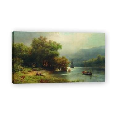 Imagem de Lev Lagorio Prints. Pintura de arte de parede paisagem marítima. Pôster de reprodução de impressões em tela de paisagem para decoração de casa. (Paisagem com pescadores). Moldura interna