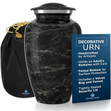 Imagem de Hearthy Home Urna Artesanal Para Cinzas De Adultos, Homens E Mulheres - Urnas Cremação Humanas, Adultos Funerárias Decorativas Memorial Com Acabamento Em Mármore Preto Inclui Bolsa Veludo Grande