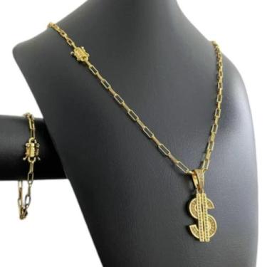 Imagem de Kit Tijolinho 4Mm - Pingente Cifrão - Banhado A Ouro 18K - Tojoia18K