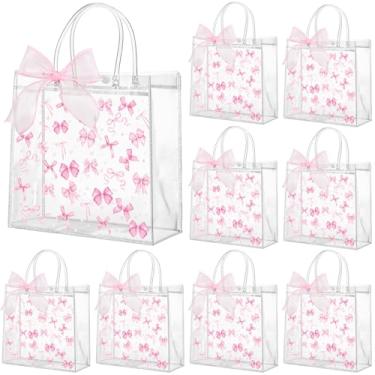 Imagem de Wesnoy 24 peças de sacos de presente de PVC transparente com laço rosa com alças coquete laço de festa reutilizável sacolas de doces de plástico para casamento, aniversário, chá de bebê, artigos de