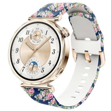 Imagem de DEALELE Pulseiras femininas compatíveis com Huawei Watch GT5 Pro de 42 mm/GT5/GT4 41 mm/Garmin Venu 3S/Forerunner 265S/Fossil Gen 6, pulseira feminina de silicone com estampa macia de 18 mm, rosa azul