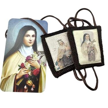 Imagem de Westmon Works St Therese Escapulário Italiano Colar de Oração Tradicional de Lã com Cartão Sagrado, Small, lã, Sem Pedra Preciosa
