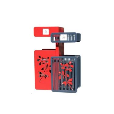 Imagem de Lixeira Lixeira para exterior, caixa de flores, lixeira cênica, criativa, aço inoxidável, grande, parque ao ar livre, lixeira de frutas Lixeira(Red)