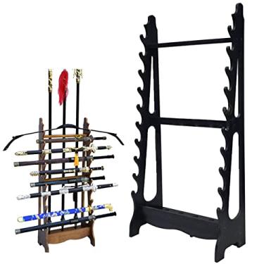 Imagem de Suporte de espada suporte para facas de madeira maciça para solo, suporte para espadas e katanas, suporte para katanas samurais, suporte para exibição de espadas de 10/12 camadas e 3/5 orifícios