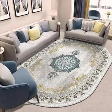 Imagem de Tapete oval para sala de estar, sofá, decoração retrô, mesas de centro, tapetes laváveis (200x250 cm/flanela-1)