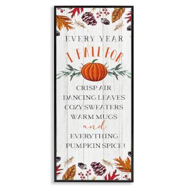 Imagem de Stupell Industries Every Year Favorite Fall Things Arte giclée emoldurada preta, design por Elizabeth Tyndall, 13 x 30