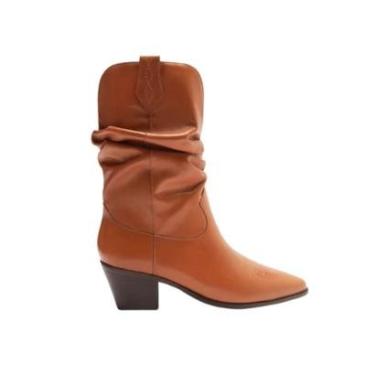 Imagem de Bota Couro Cano Curto Franzido Western Arezzo-Feminino
