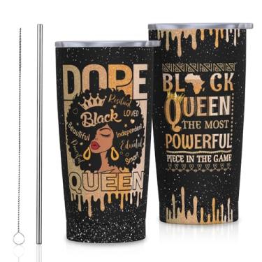 Imagem de Presentes afro-americanos para mulheres, copo de menina afro-americana 590 ml, presentes afro-femininos para mulheres, presente inspirador positivo para mulheres negras, caneca de viagem, presente de