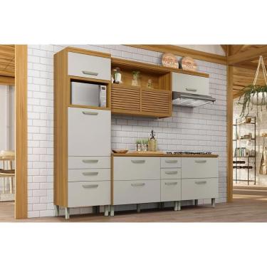 Imagem de Cozinha Modulada Nesher Princesa 4 Peças (1Aéreo+2Balcões+1Paneleiro) C4P159 Freijo/Off White-Nesher