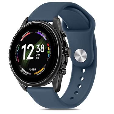 Imagem de Pulseira de silicone para relógio inteligente Fossil Masculino Gen 6/5E 44 mm/Gen 5 Carlyle/Garrett/Feminino Julianna Smart Watch, Pulseira Esportiva Ajustável de Silicone Macio 22 mm para Mulheres Homens (Azul Escuro)