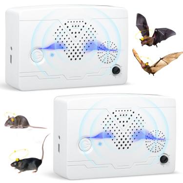 Imagem de Pacote com 2 repelentes de morcegos atualizados para sótão, dispositivos ultrassônicos de dissuasão de morcegos, repelente de pássaros recarregável para ambientes internos e externos, amigável para