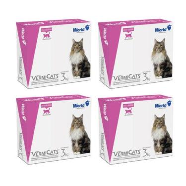 Imagem de Kit 4 VermiCats Vermífugo Gatos 3Kg C/ 4 Comprimidos World