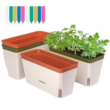 Imagem de VIVOSUN Plantadores autoirrigáveis, pacote com 4, caixa retangular compacta de 26 cm com 10 etiquetas de plantas, recipiente de plantas para manjericão, flores, suculentas, interior e exterior