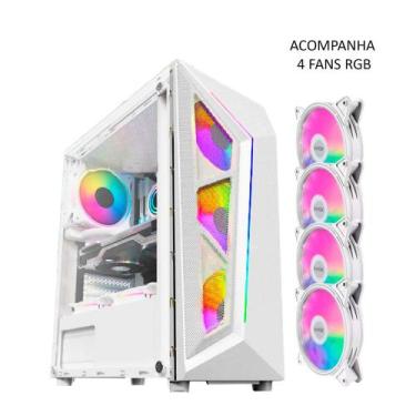 Imagem de Gabinete Gamer Tampa De Vidro Com 4 Fans Rgb Gb1733 - Branco - HAYOM