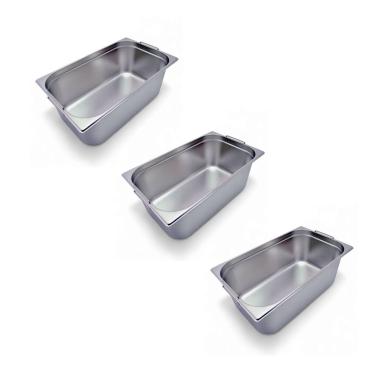 Imagem de Kit 3 Cubas Gastronômica Inox Gn 1/1 200mm Com Alça Prateada