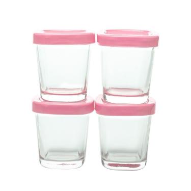 Imagem de Conjunto 4 Potes Vidro Armazenamento Leite Materno E Alimentos Bpa Free Capacidade 150 Ml Cor Rosa
