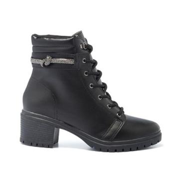Imagem de Bota Coturno Feminino Cano Baixo Salto Tratorada Brilho - Stessy Shoes