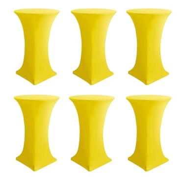 Imagem de Enjoyidea Capas de mesa de coquetel - toalhas de mesa redondas de elastano de cano alto, pacote com 6, 81 x 109 cm, toalha de mesa alta elástica amarela para pub, bistrô, highboy, evento, banquete