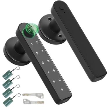 Imagem de Maçaneta de porta biométrica com código maçaneta de entrada sem chave para quarto, casa, hotel, escritório, apartamento, preto