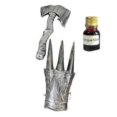 Imagem de Kit Medieval Guerreiro Luva + Machadinha+ sangue falso 10ml - Genérica