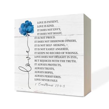 Imagem de Razpah Placas De Madeira Cristãs, Versículo Bíblico 1 Coríntios 13:4-8, Decoração Mesa, Casa, Prateleira Com Citações Amor, Placa Para Aniversário, Presente Casamento